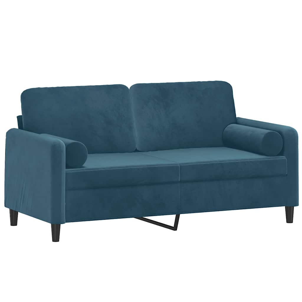Sofá 2 lugares c/ almofadas decorativas 140 cm veludo azul