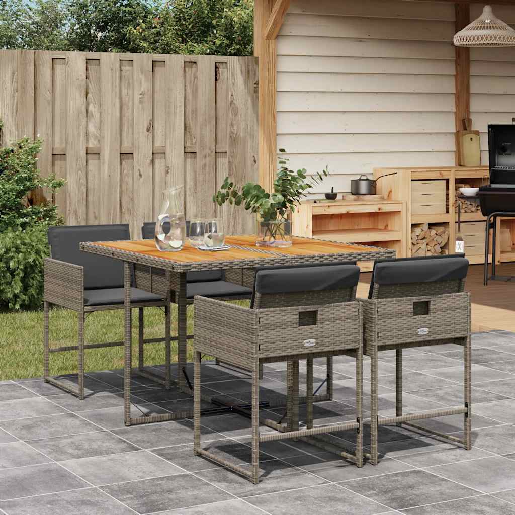 5 Pcs conjunto de jantar p/ jardim c/ almofadões vime PE cinza