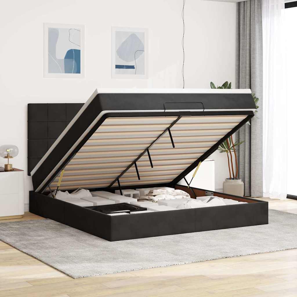 Estrutura de cama otomana com colchões 160x200 cm veludo preto