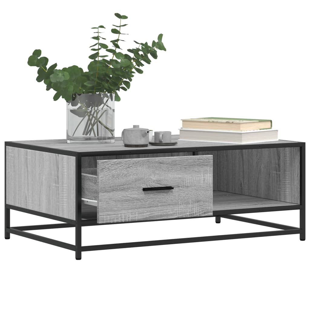 Mesa de centro 90x57x35 cm deriv. madeira/metal cinzento sonoma