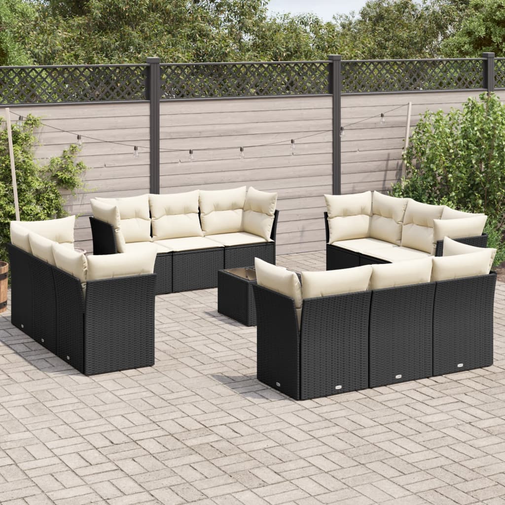 13 Pcs conjunto de sofás de jardim com almofadões vime PE preto