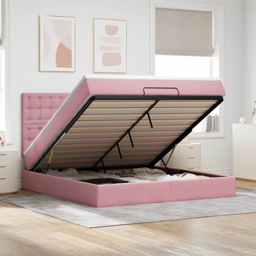 Estrutura de cama otomana com colchões 180x200 cm veludo rosa
