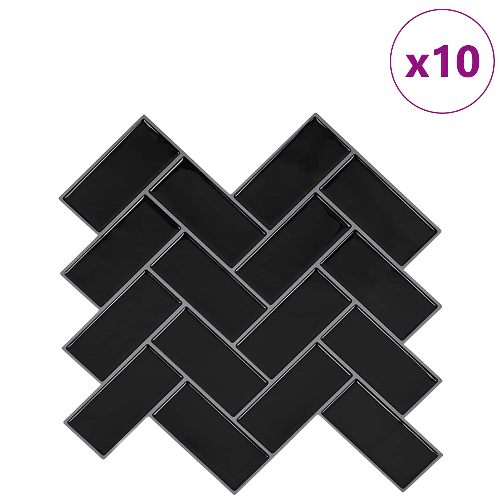 Azulejo chevron 10 unid. preto 30 x 30 cm poliuretano e PET