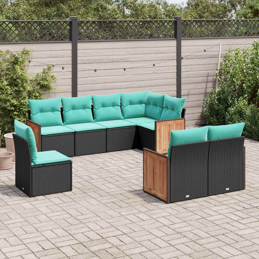 Conjunto de sofá de jardim com 8 peças e almofadas em rattan sintético preto