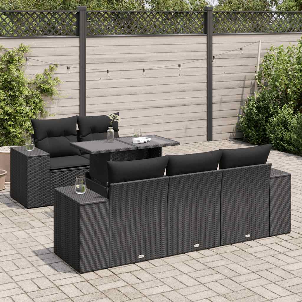 6 Pcs conjunto sofás de jardim c/ almofadões vime PE preto