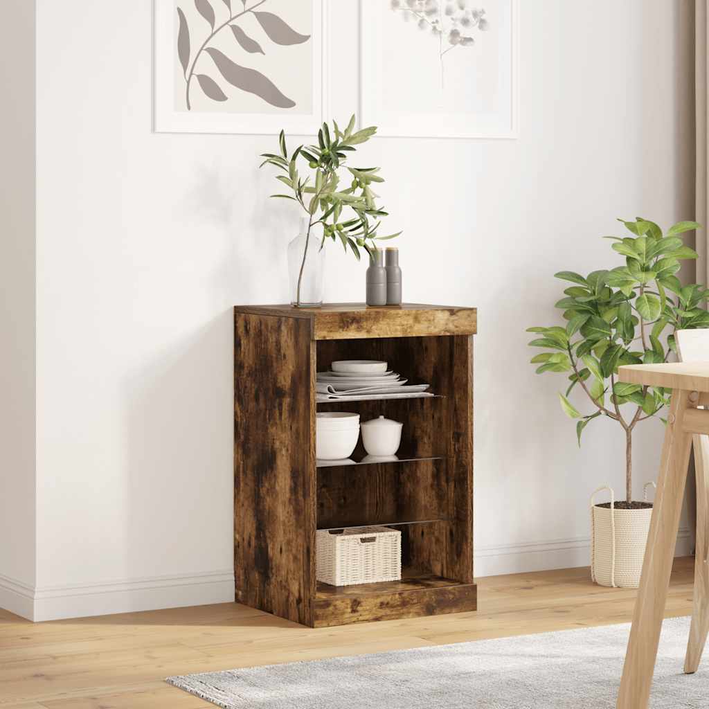 Aparador com luzes LED 41x37x67 cm carvalho fumado