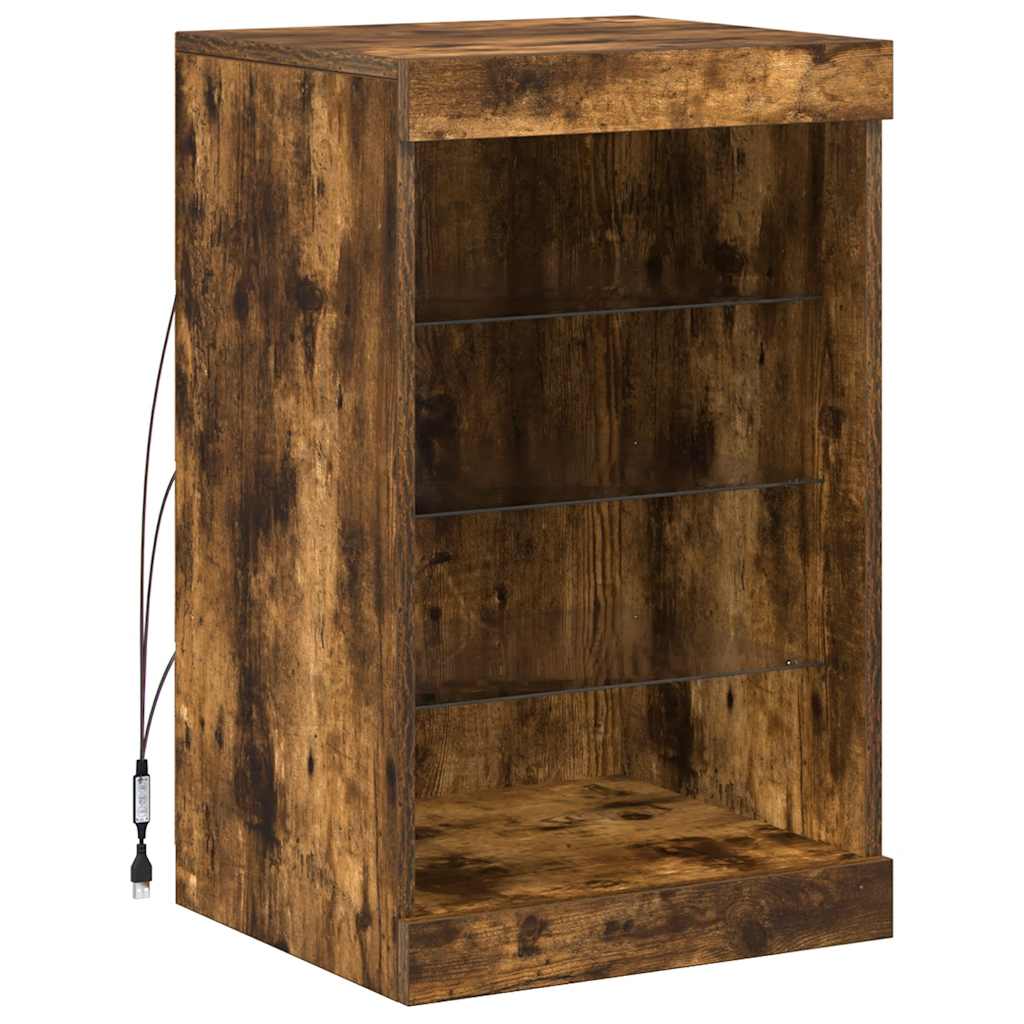 Aparador com luzes LED 41x37x67 cm carvalho fumado