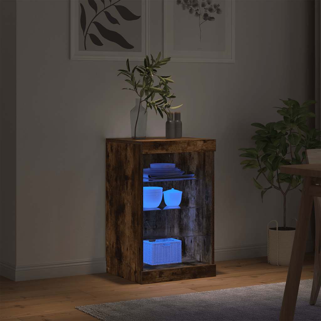 Aparador com luzes LED 41x37x67 cm carvalho fumado