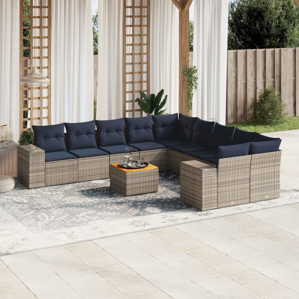 Conjunto de sofá de jardim com 11 peças e almofadas em rattan sintético cinza