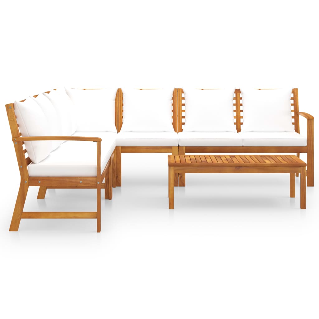 6 Pcs conj. lounge jardim c/ almofadões cor creme acácia maciça