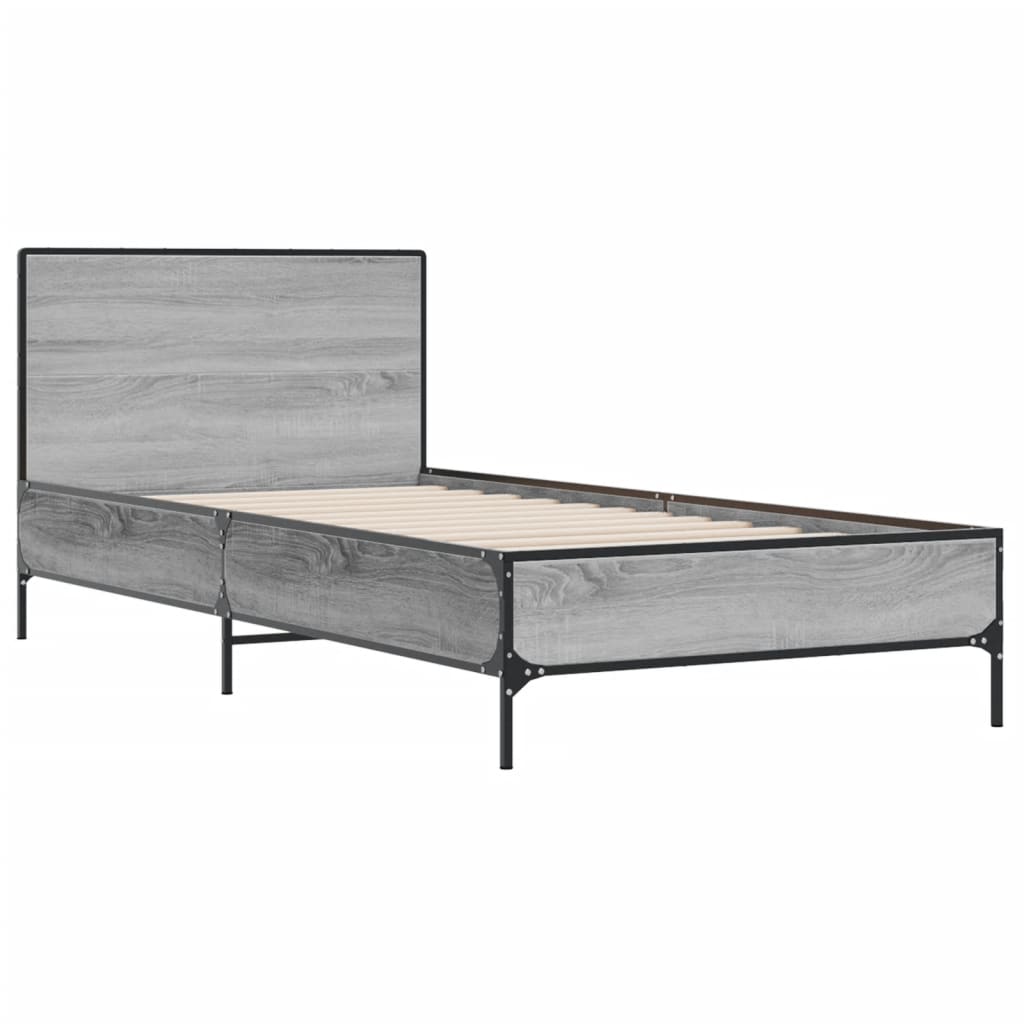 Estrutura de cama derivados de madeira e metal cinzento sonoma