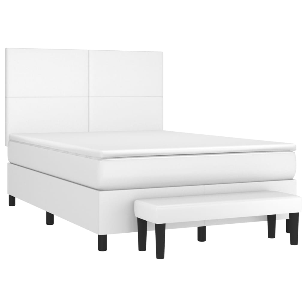 Cama com molas/colchão 140x190 cm couro artificial branco