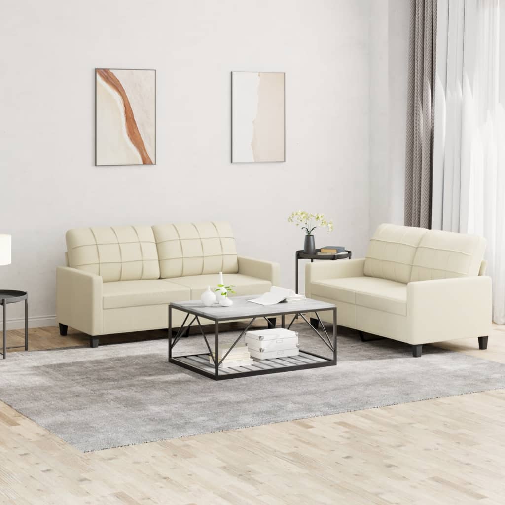 2 Pcs conjunto sofás c/ almofadões couro artificial cor creme