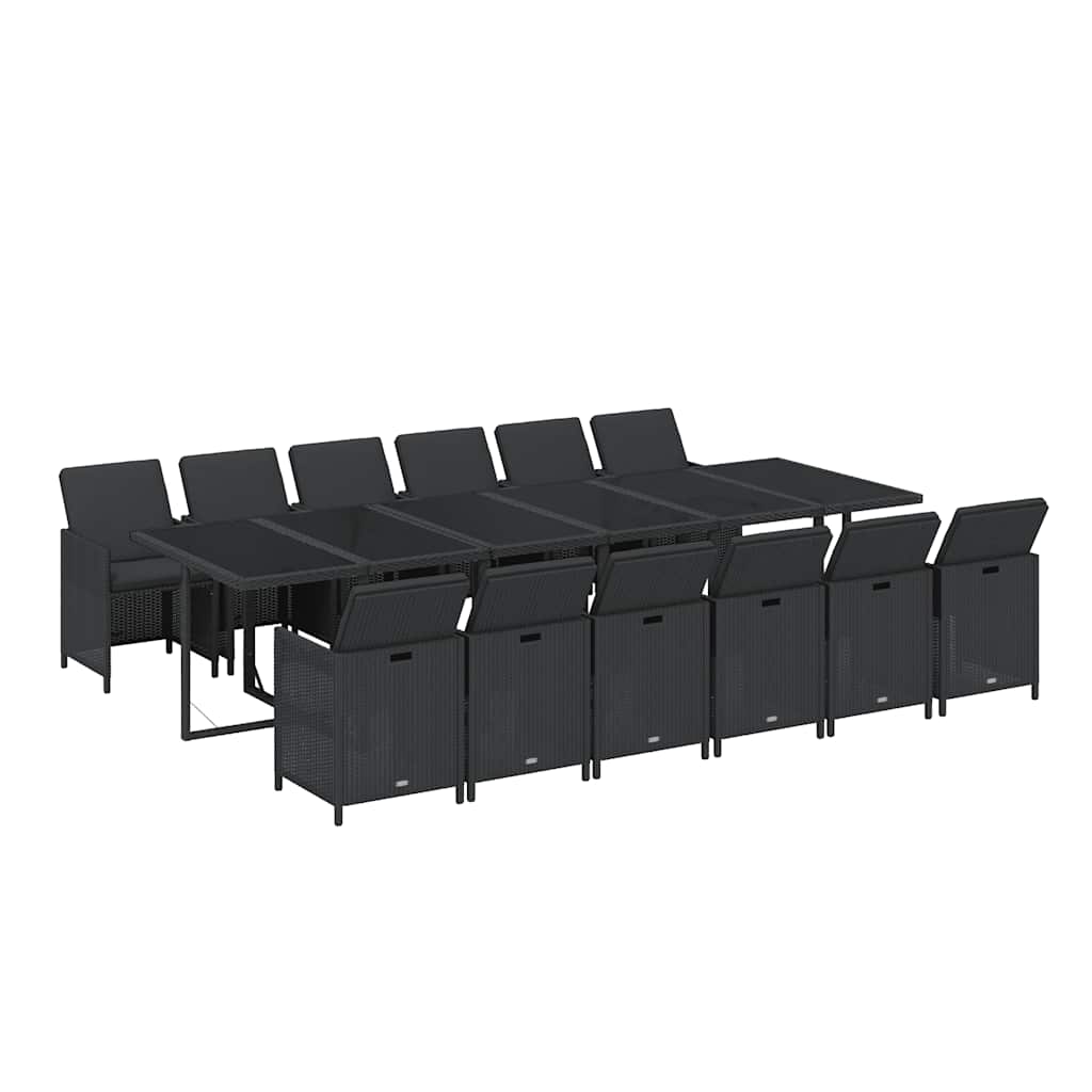 13 Pcs conjunto jantar p/ jardim c/ almofadões vime PE preto