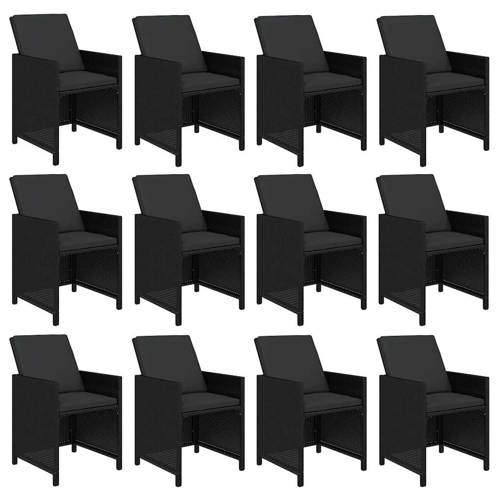 13 Pcs conjunto jantar p/ jardim c/ almofadões vime PE preto