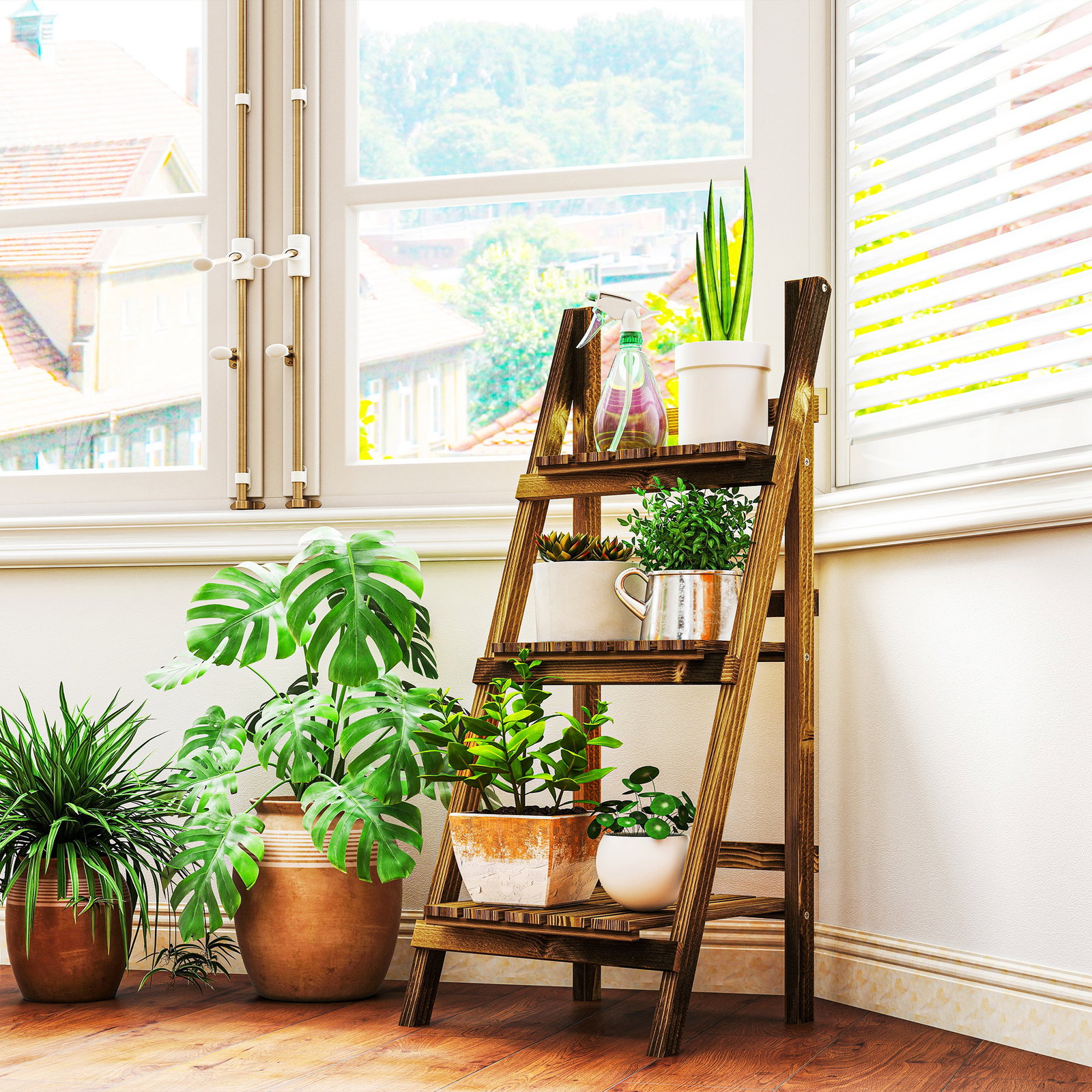 Suporte para Plantas de 3 Níveis Dobrável para Interior e Exterior 40x37x93 cm Madeira