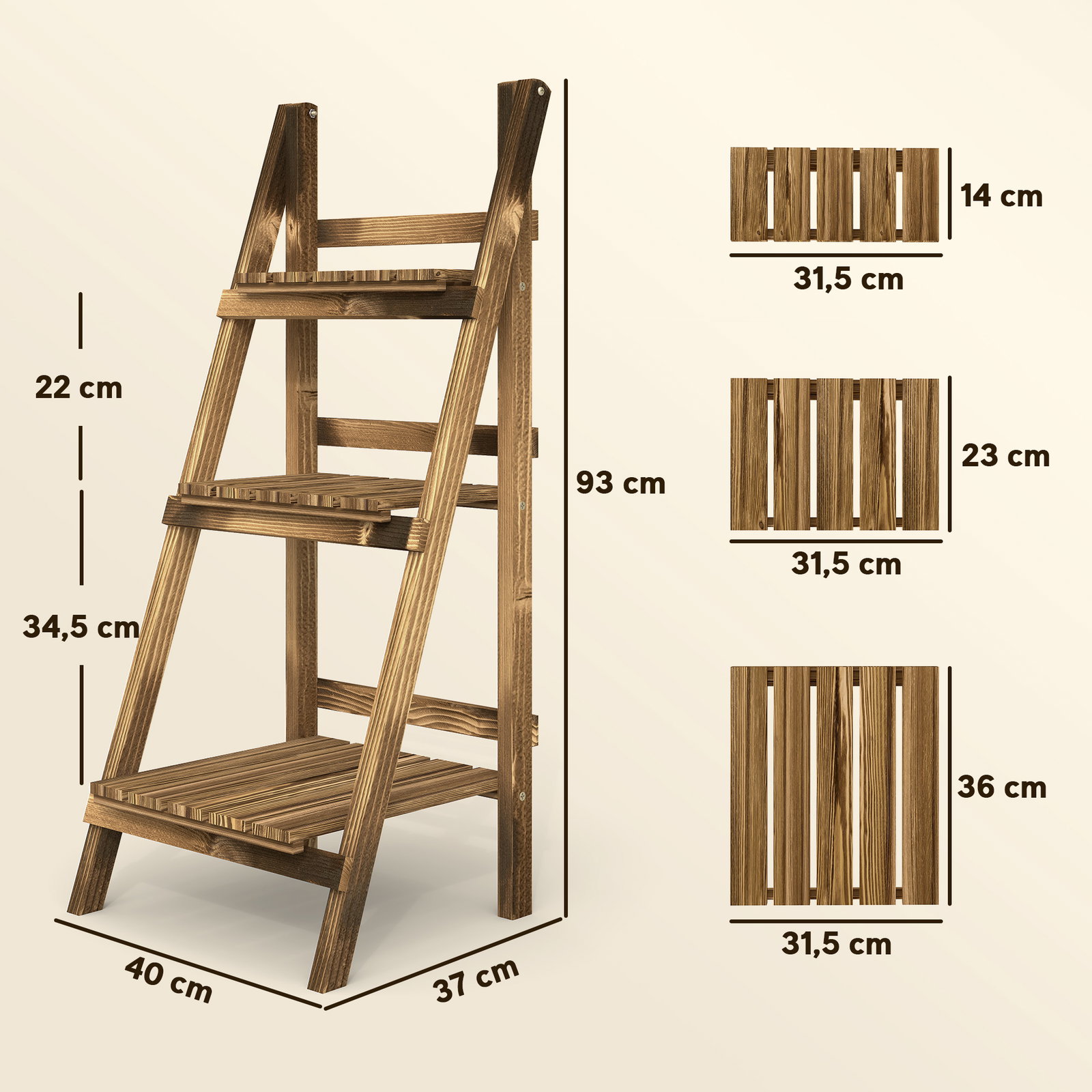 Suporte para Plantas de 3 Níveis Dobrável para Interior e Exterior 40x37x93 cm Madeira