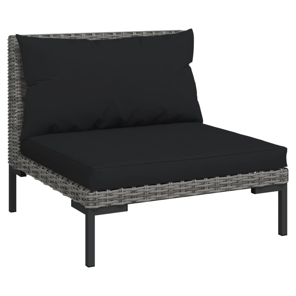 4 Pcs conj. lounge jardim c/ almofadões vime PE cinza-escuro
