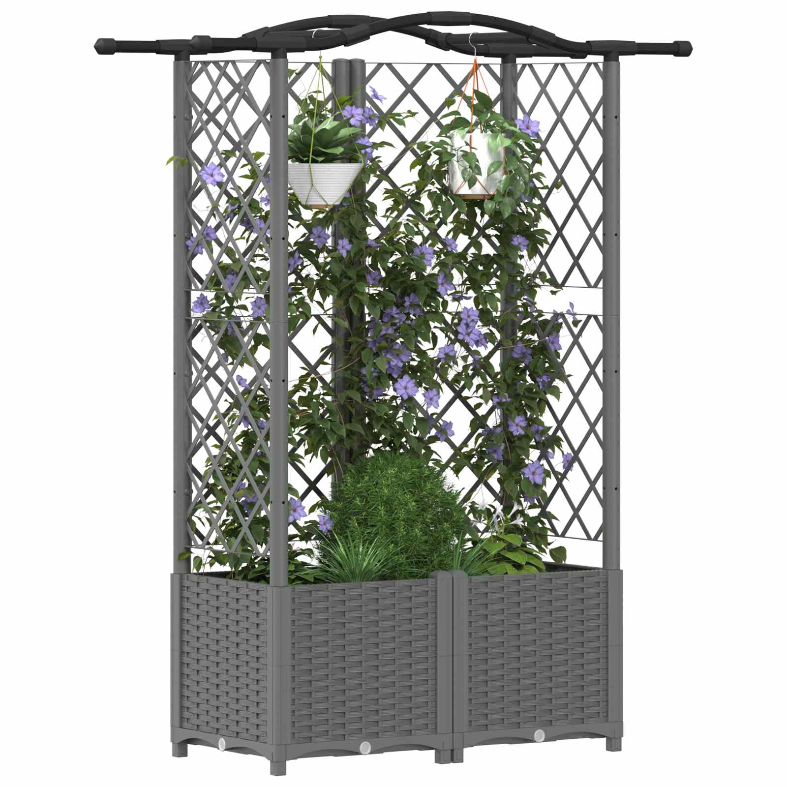 Cama elevada com treliça e telhado cinzento-claro PP