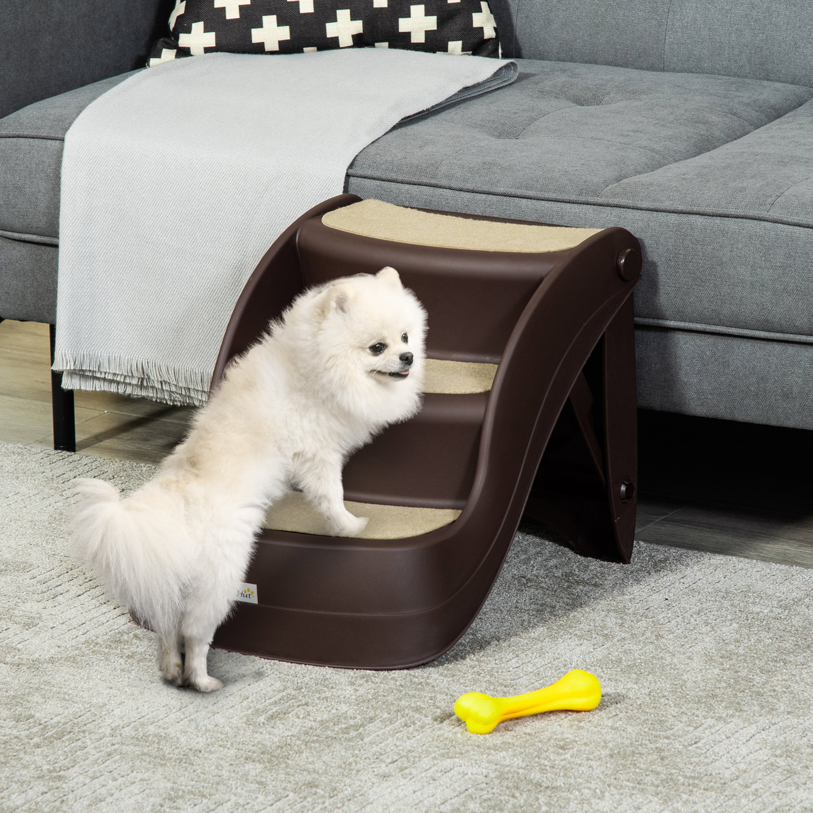 Escada para cães de 3 degraus dobrável escada para animais de estimação com tapetes antiderrapantes 49x38x38 cm marrom