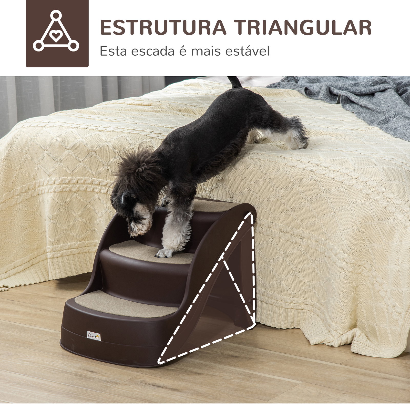 Escada para cães de 3 degraus dobrável escada para animais de estimação com tapetes antiderrapantes 49x38x38 cm marrom