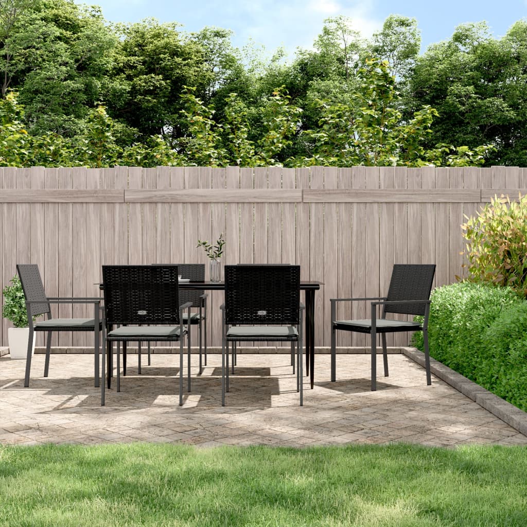 7 Pcs conjunto de jantar p/ jardim c/ almofadões vime PE e aço
