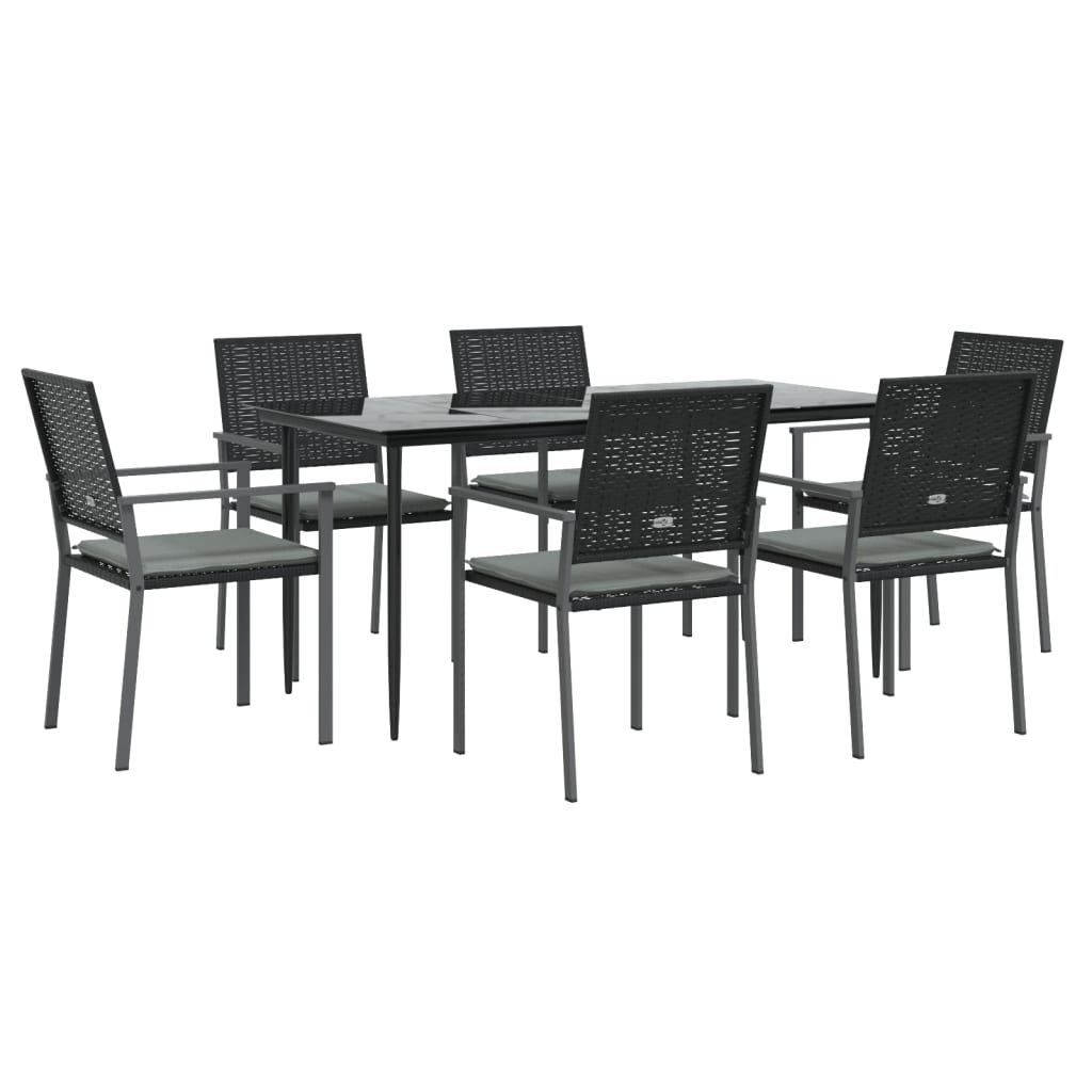 7 Pcs conjunto de jantar p/ jardim c/ almofadões vime PE e aço