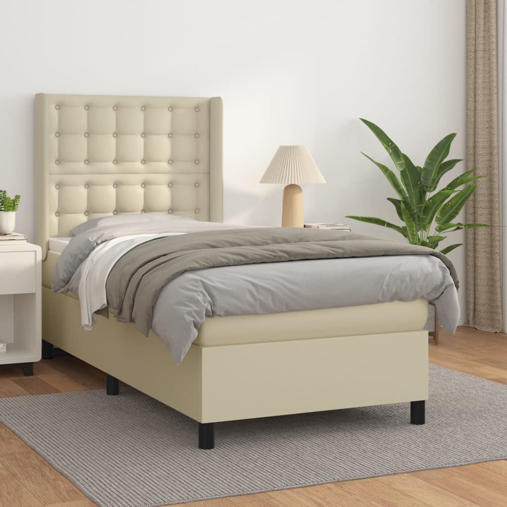 Cama com molas/colchão 80x200 cm couro artificial cor creme