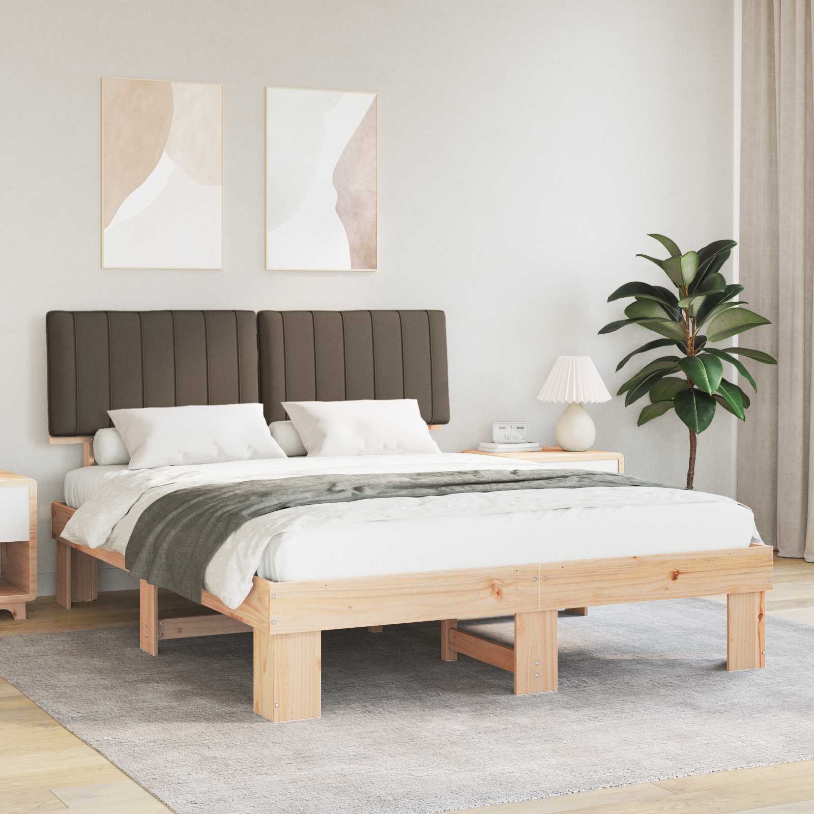 Estrutura de cama com cabeceira estofada cinzento-acastanhado