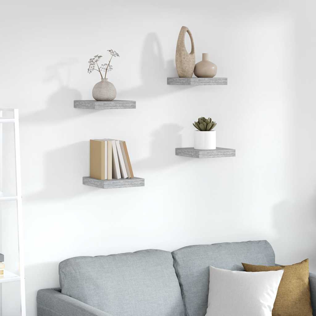Prateleiras de parede 4 pcs 23x23,5x3,8cm MDF cinzento-cimento