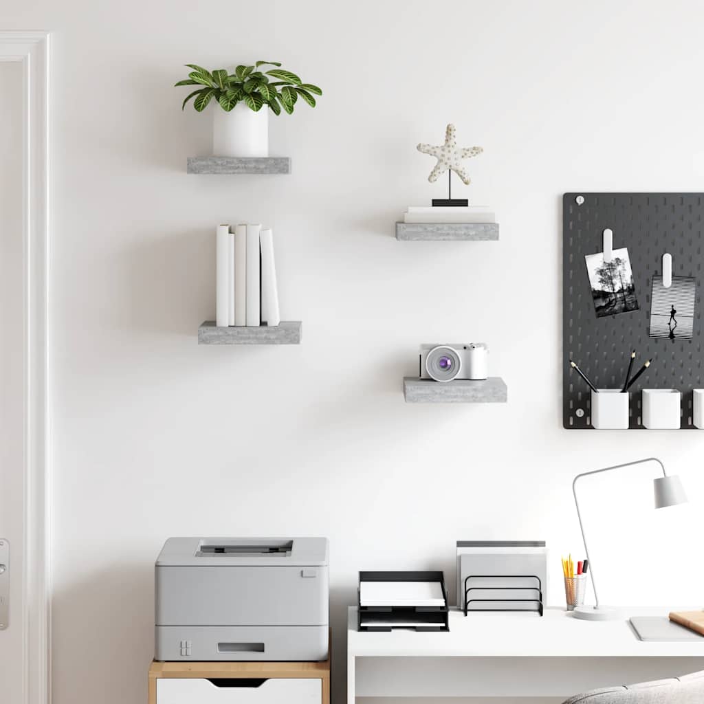 Prateleiras de parede 4 pcs 23x23,5x3,8cm MDF cinzento-cimento