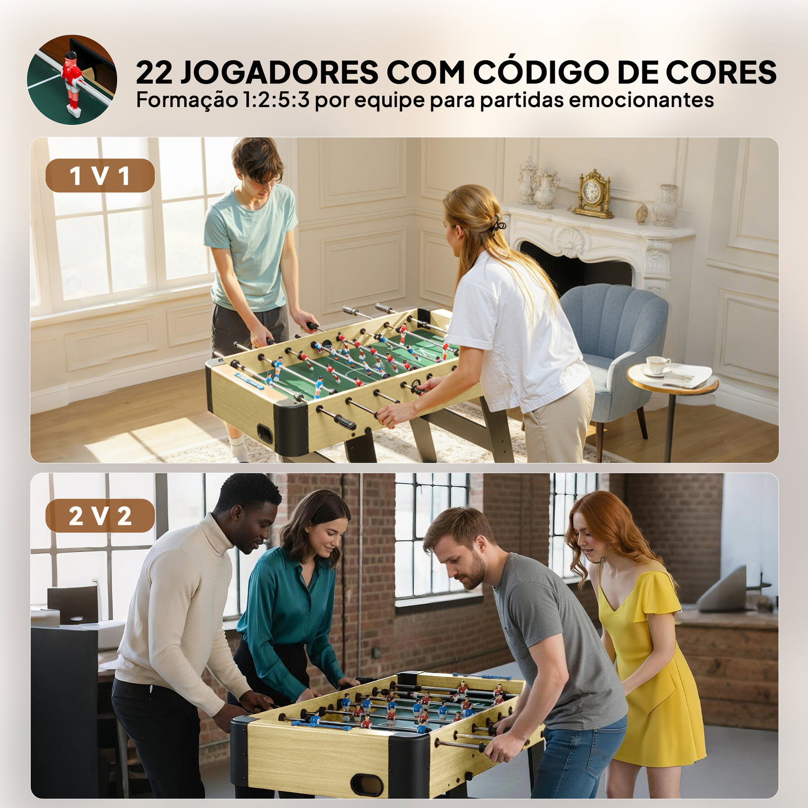 Matraquilho dobrável para crianças com 2 marcadores 8 pegas 22 jogadores 8 barras e 2 bolas 118x107,5x78 cm maderia