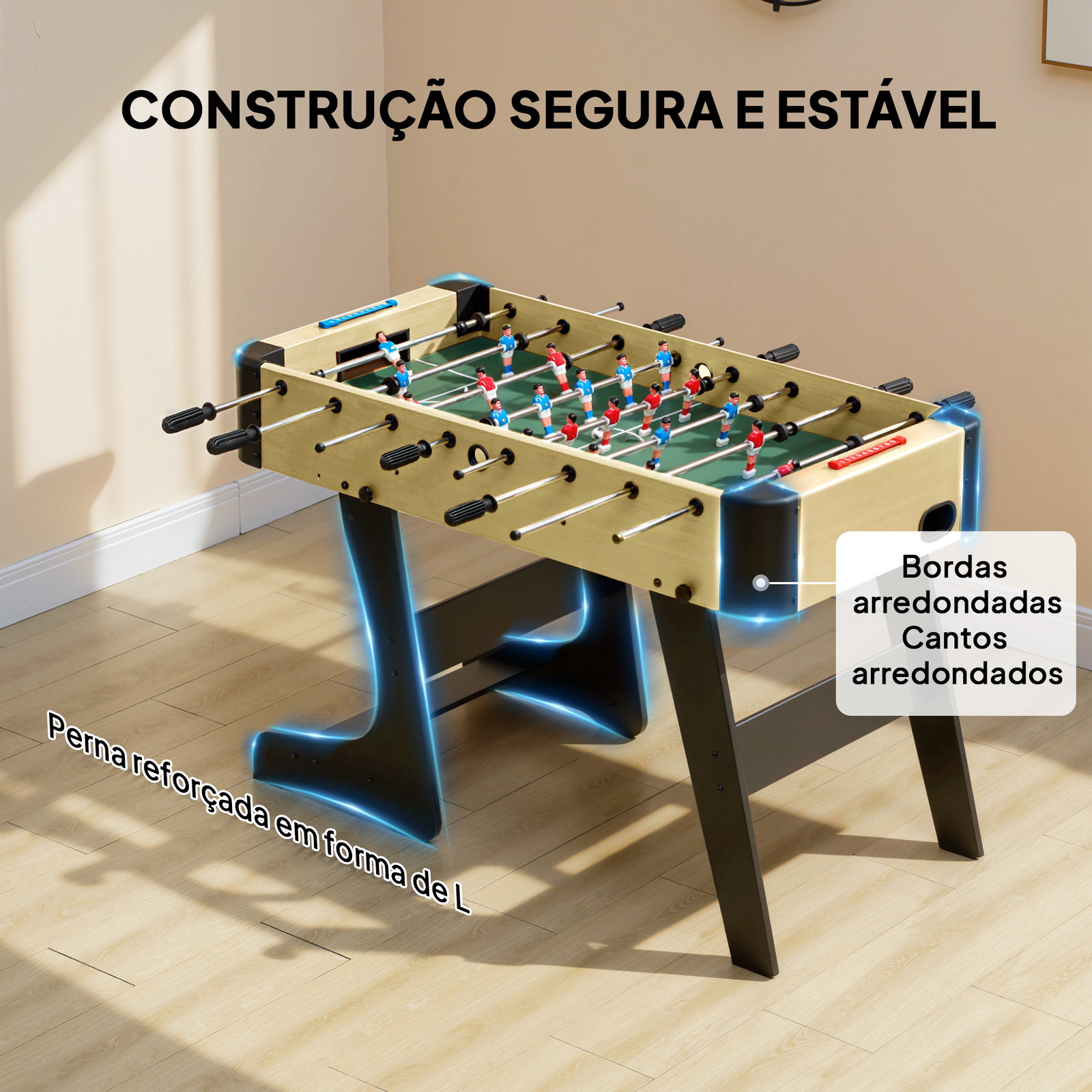 Matraquilho dobrável para crianças com 2 marcadores 8 pegas 22 jogadores 8 barras e 2 bolas 118x107,5x78 cm maderia