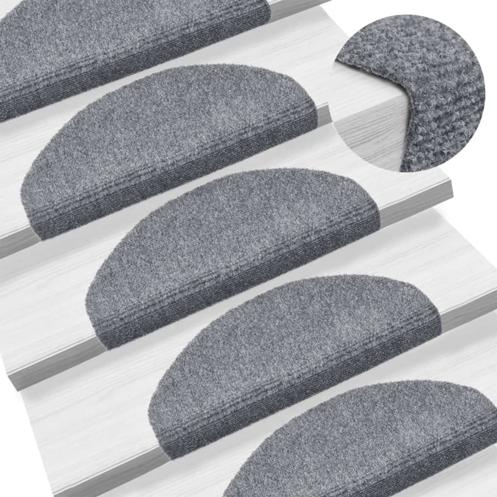 Tapetes de escada autoadesivos 15 peças 65x21x4 cm cinza claro semicircular grande