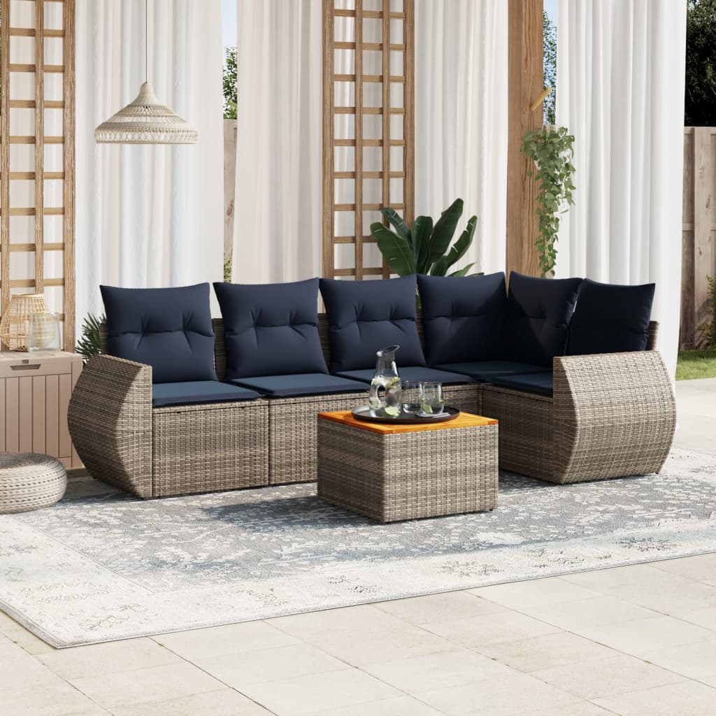 Conjunto de sofá de jardim com 6 peças e almofadas em rattan sintético cinza