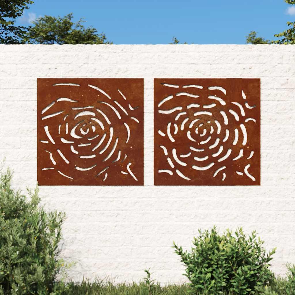 Decorações p/ muro jardim 2 pcs 55x55cm aço corten design rosas