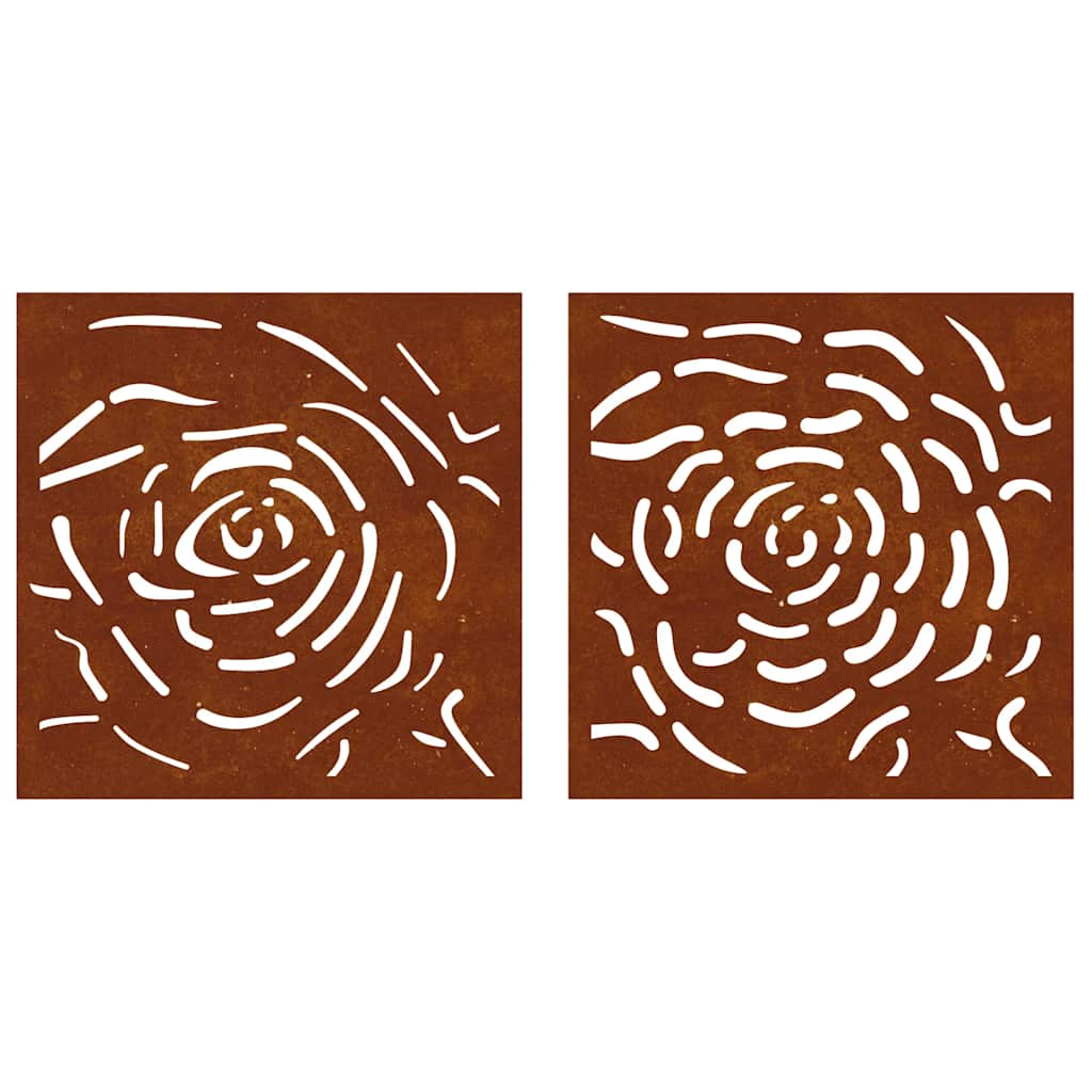 Decorações p/ muro jardim 2 pcs 55x55cm aço corten design rosas