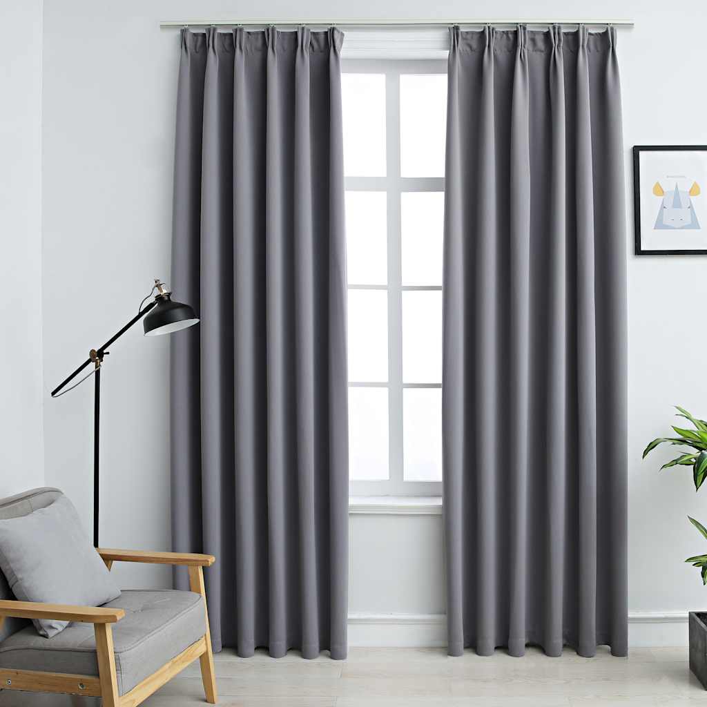 Cortinas blackout com ganchos 2 pcs 140x245 cm cinzento
