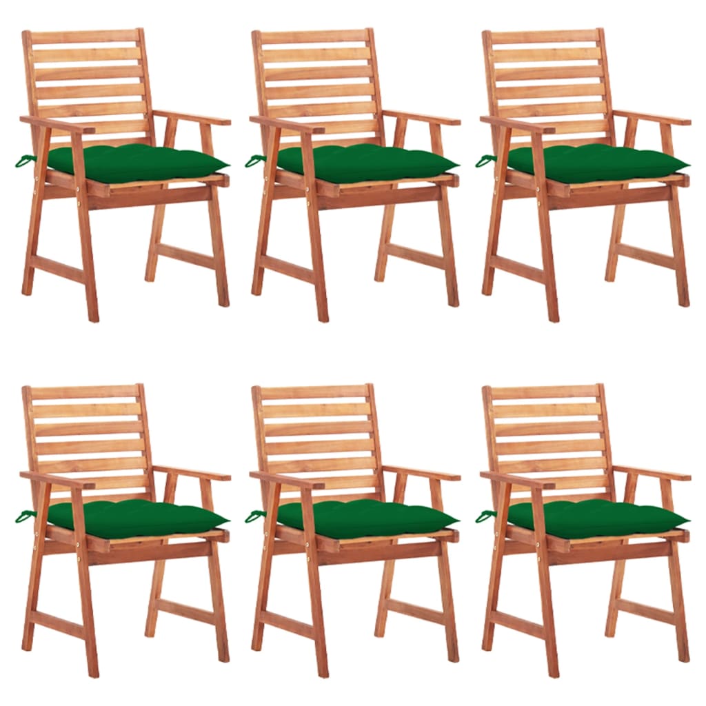 Cadeiras de jantar p/ jardim 6 pcs c/ almofadões acácia maciça