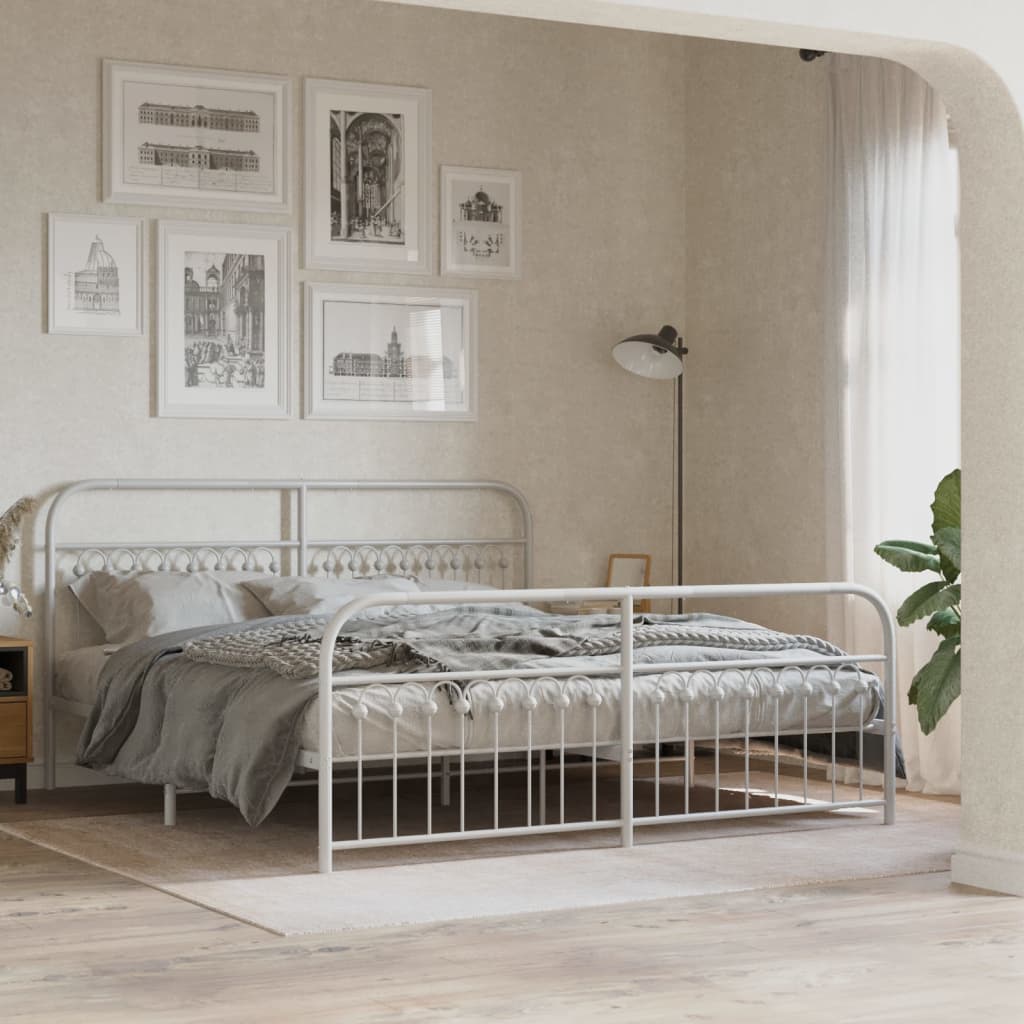 Estrutura de cama com cabeceira e pés 183x203 cm metal branco