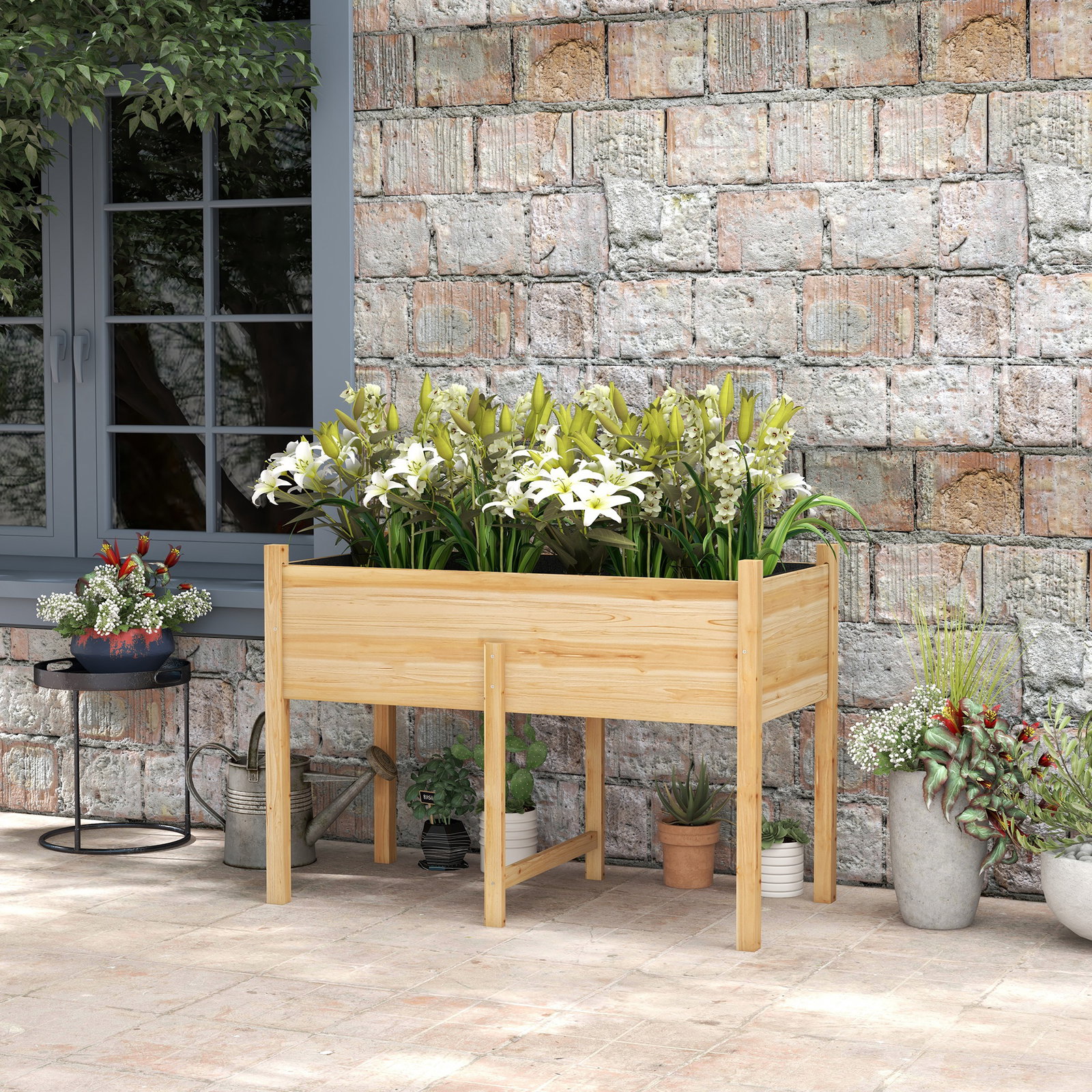 Mesa de cultivo de madeira horta elevada 115x55x80 cm com tecido não tecido para cultivo de plantas verduras flores madeira