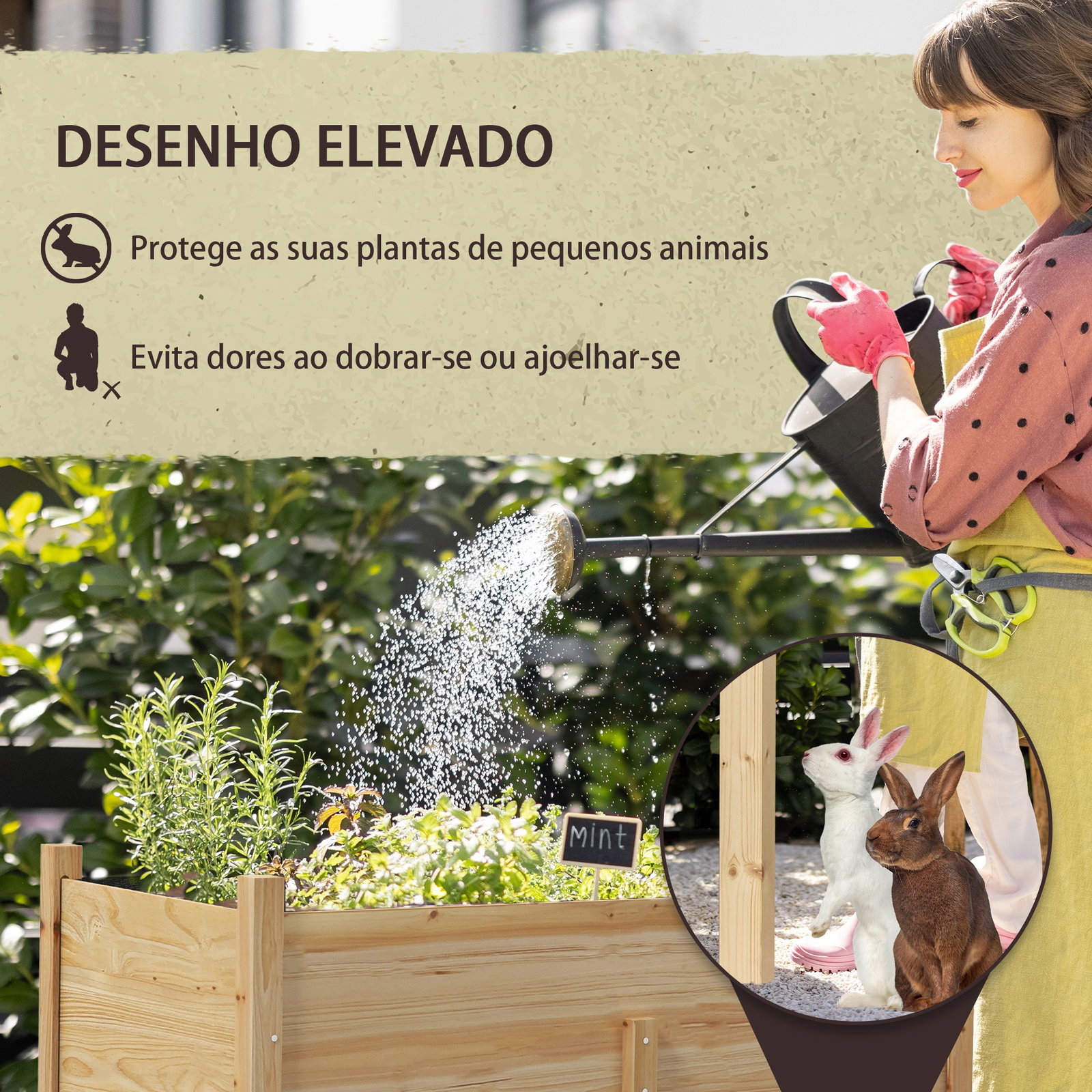 Mesa de cultivo de madeira horta elevada 115x55x80 cm com tecido não tecido para cultivo de plantas verduras flores madeira