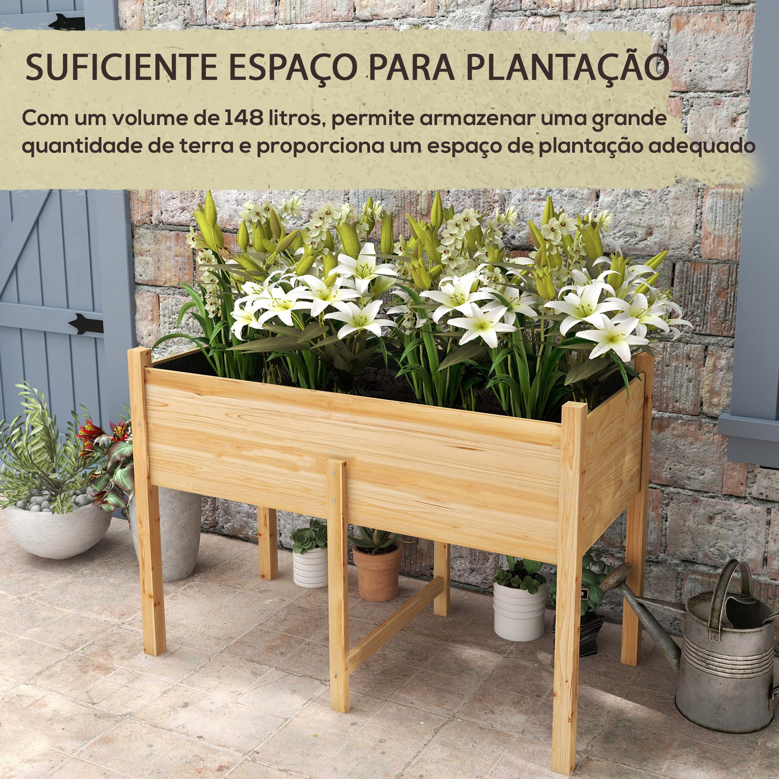 Mesa de cultivo de madeira horta elevada 115x55x80 cm com tecido não tecido para cultivo de plantas verduras flores madeira