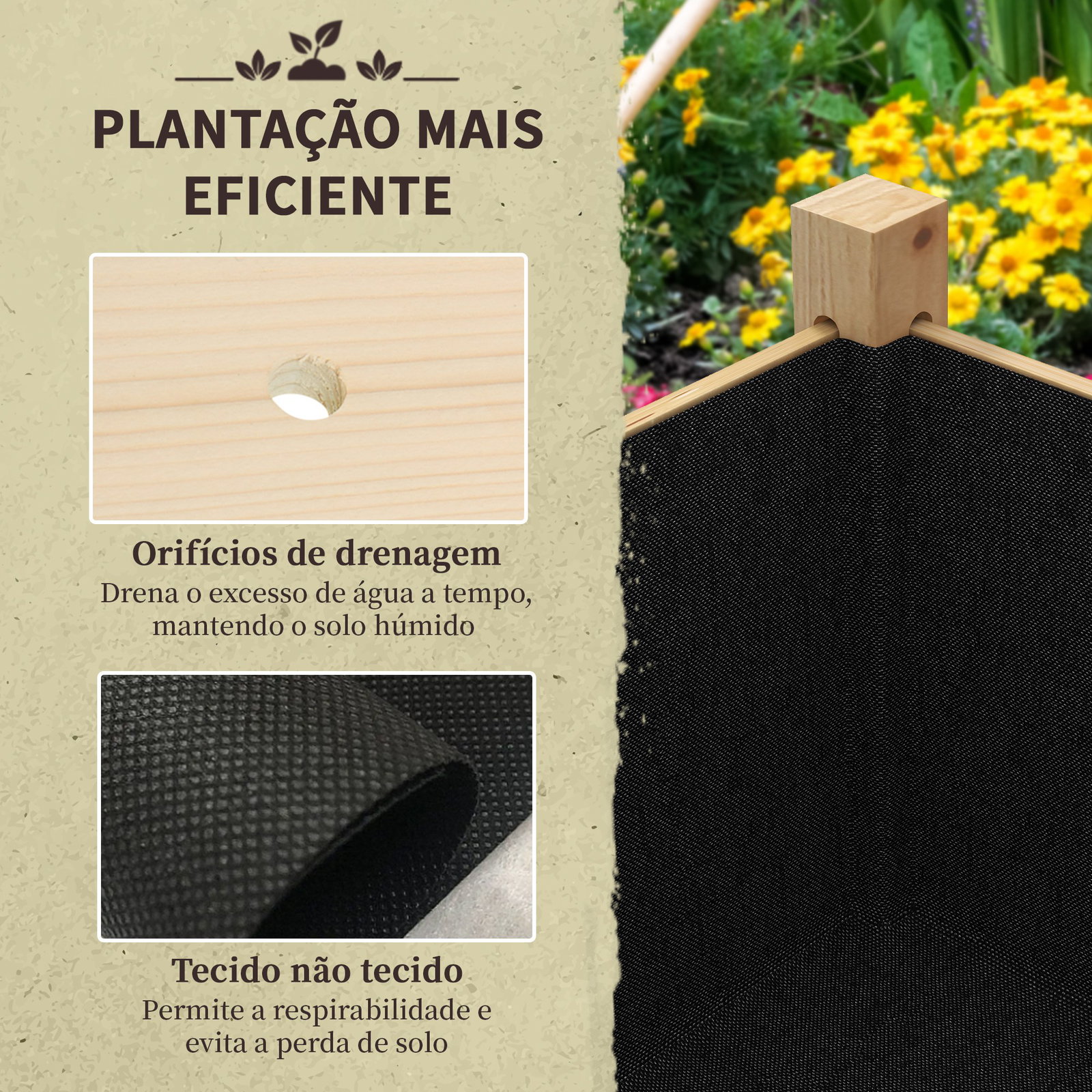 Mesa de cultivo de madeira horta elevada 115x55x80 cm com tecido não tecido para cultivo de plantas verduras flores madeira