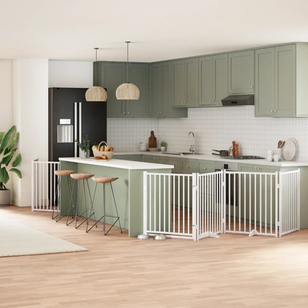 Portão p/ cães com porta dobrável 8 painéis 640 cm álamo branco