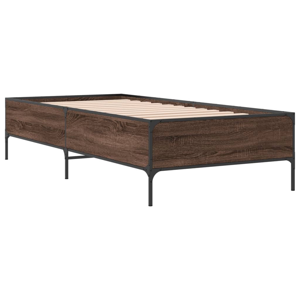 Estrutura de cama derivados de madeira/metal carvalho castanho