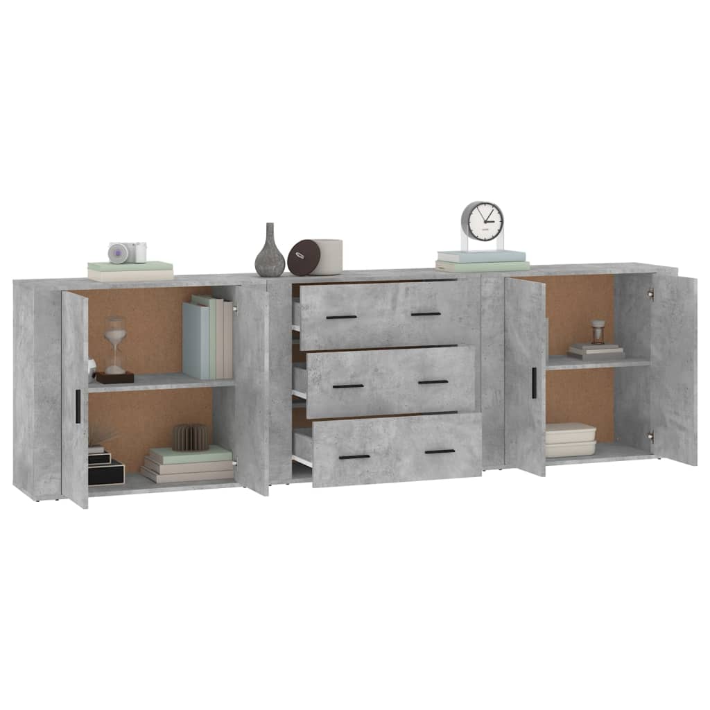 Aparadores 3 pcs derivados de madeira cinzento cimento