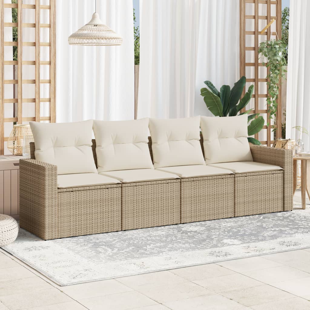 4 Pcs conjunto de sofás para jardim c/ almofadões vime PE bege