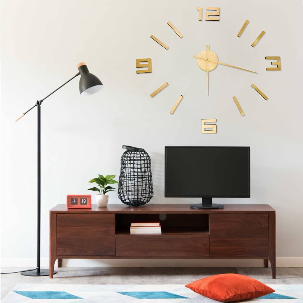 Relógio de parede 3d com design moderno 100 cm xxl dourado