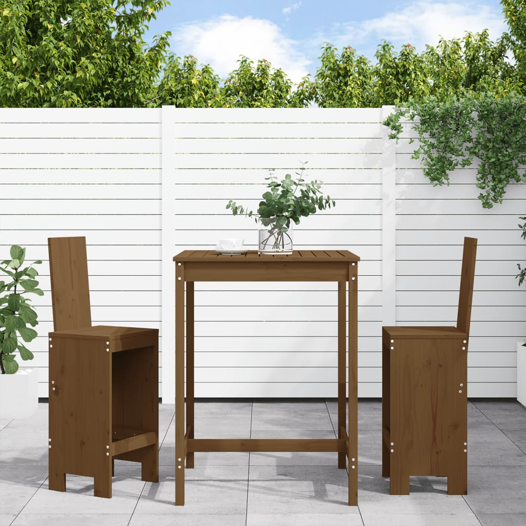 3 Pcs conj. de bar p/ jardim madeira pinho maciça castanho-mel